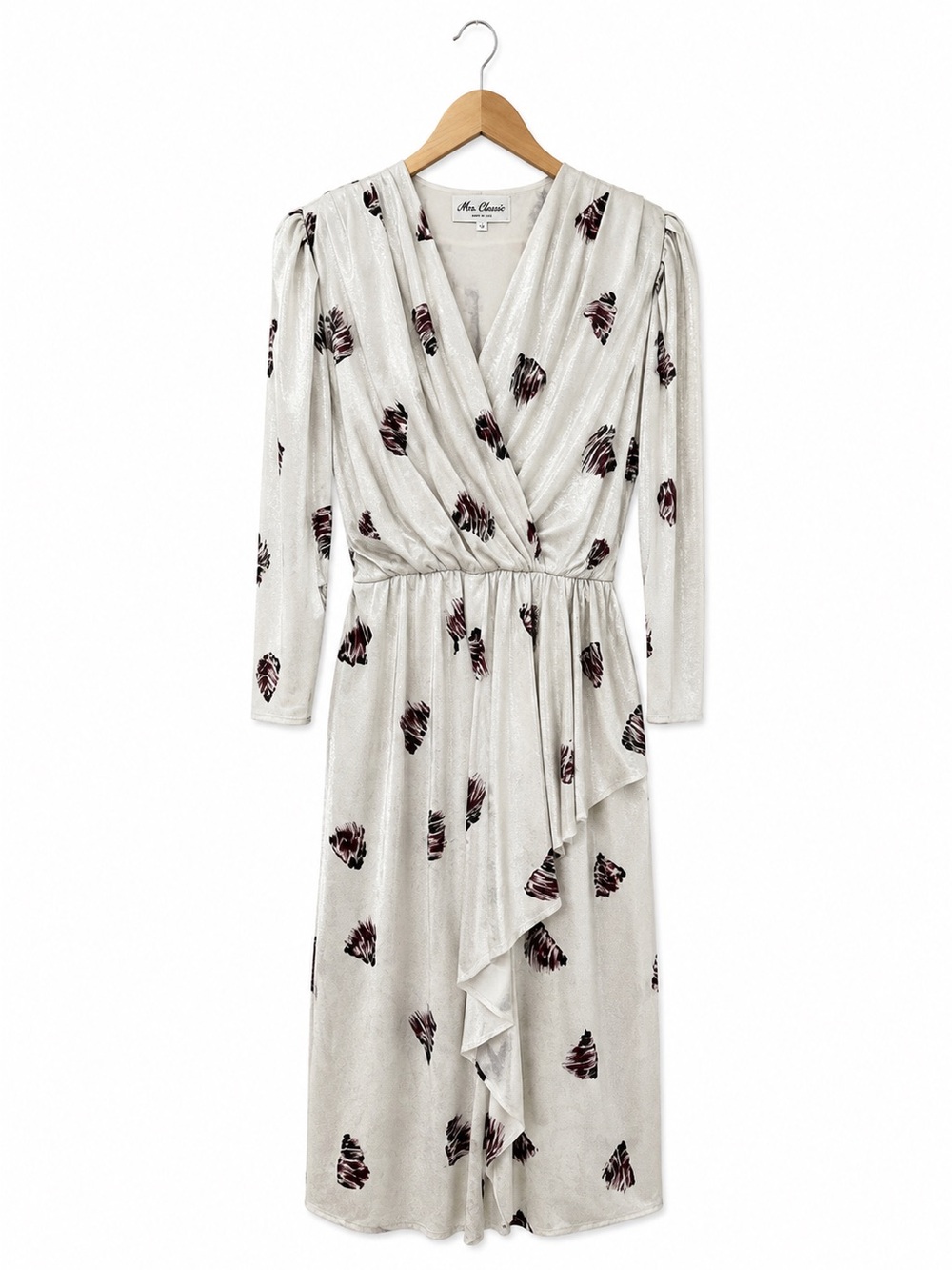VTG 80s Mrs. Classic Deadstock NWT USA Faux Wrap Midi Dress Sz 12 shoulder pads - Picture 2 of 10